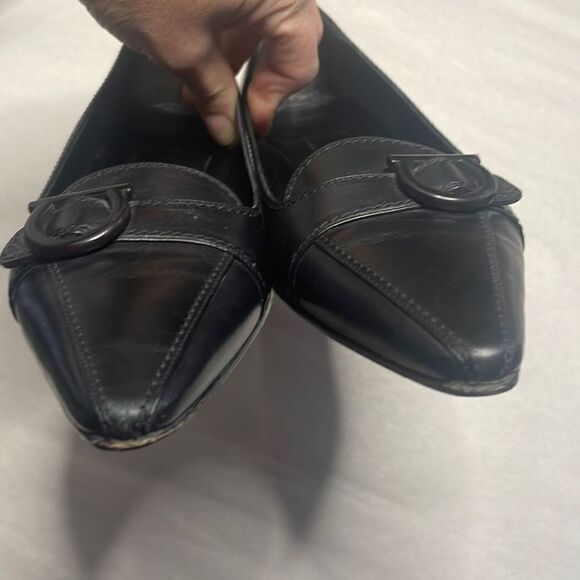 Salvatore Ferragamo Black Leather Low Heeled Pointed Toe Flats sz 8.5 2A Narrow - Picture 9 of 16